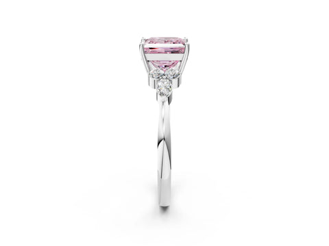 White gold Fancy Pink Princess Cut Brilliant Diamond Solitaire Ring with Pear Side Stones and Four-Prong Setting_8