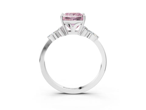 White gold Fancy Pink Princess Cut Brilliant Diamond Solitaire Ring with Pear Side Stones and Four-Prong Setting_9