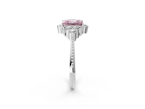 White gold Fancy Pink Princess Cut Brilliant Diamond with Cluster Setting on a Beaded Band and Four-Prong Setting_14