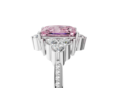 White gold Fancy Pink Princess Cut Brilliant Diamond with Cluster Setting on a Beaded Band and Four-Prong Setting_17