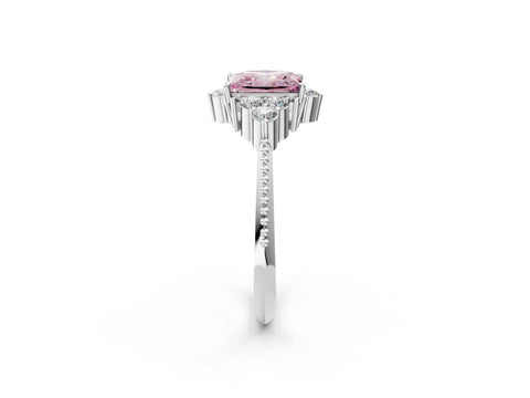 White gold Fancy Pink Princess Cut Brilliant Diamond with Cluster Setting on a Beaded Band and Four-Prong Setting_26