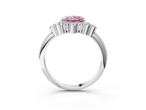 White gold Fancy Pink Princess Cut Brilliant Diamond with Cluster Setting on a Beaded Band and Four-Prong Setting_27