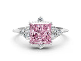 White gold Fancy Pink Princess Cut Brilliant Diamond with Cluster Setting on a Beaded Band and Four-Prong Setting_36