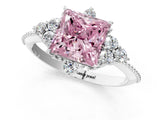 White gold Fancy Pink Princess Cut Brilliant Diamond with Cluster Setting on a Beaded Band and Four-Prong Setting_37