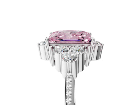 White gold Fancy Pink Princess Cut Brilliant Diamond with Cluster Setting on a Beaded Band and Four-Prong Setting_41