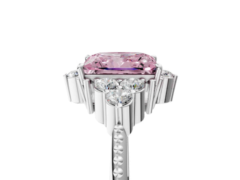 White gold Fancy Pink Princess Cut Brilliant Diamond with Cluster Setting on a Beaded Band and Four-Prong Setting_5