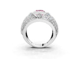 White gold Fancy Pink Princess Cut Brilliant Halo Pave Diamond Milgrain Ring_3