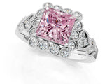 White gold Fancy Pink Princess Cut Brilliant Milgrain Pave Heart Band Solitaire Ring_13