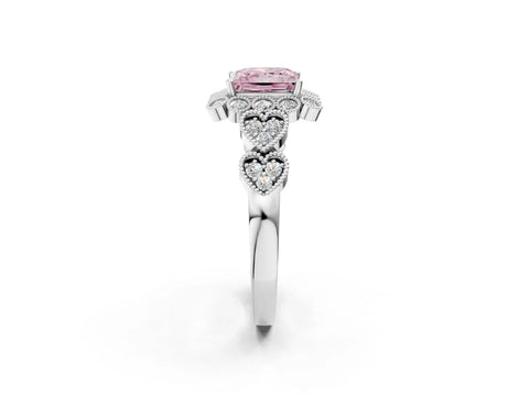 White gold Fancy Pink Princess Cut Brilliant Milgrain Pave Heart Band Solitaire Ring_14