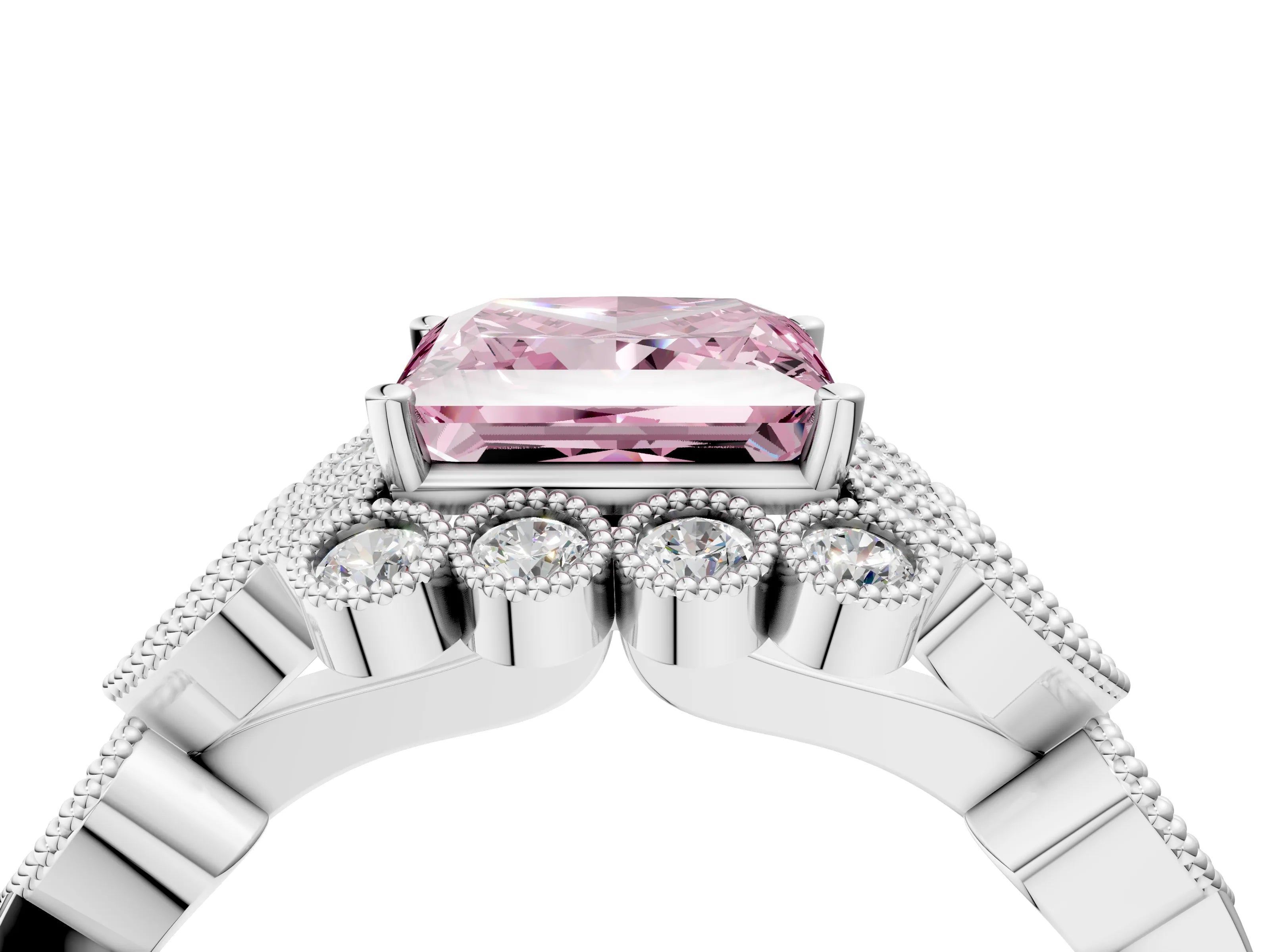 White gold Fancy Pink Princess Cut Brilliant Milgrain Pave Heart Band Solitaire Ring_16