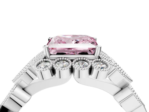 White gold Fancy Pink Princess Cut Brilliant Milgrain Pave Heart Band Solitaire Ring_16