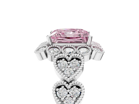 White gold Fancy Pink Princess Cut Brilliant Milgrain Pave Heart Band Solitaire Ring_17