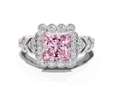 White gold Fancy Pink Princess Cut Brilliant Milgrain Pave Heart Band Solitaire Ring_24
