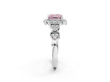 White gold Fancy Pink Princess Cut Brilliant Milgrain Pave Heart Band Solitaire Ring_26