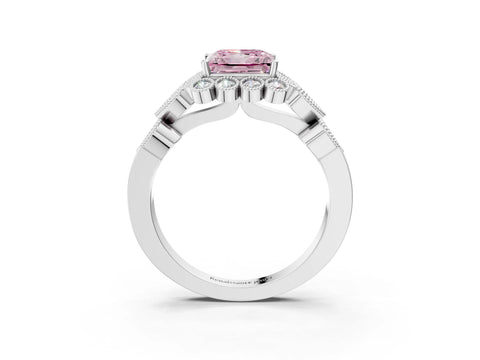 White gold Fancy Pink Princess Cut Brilliant Milgrain Pave Heart Band Solitaire Ring_27