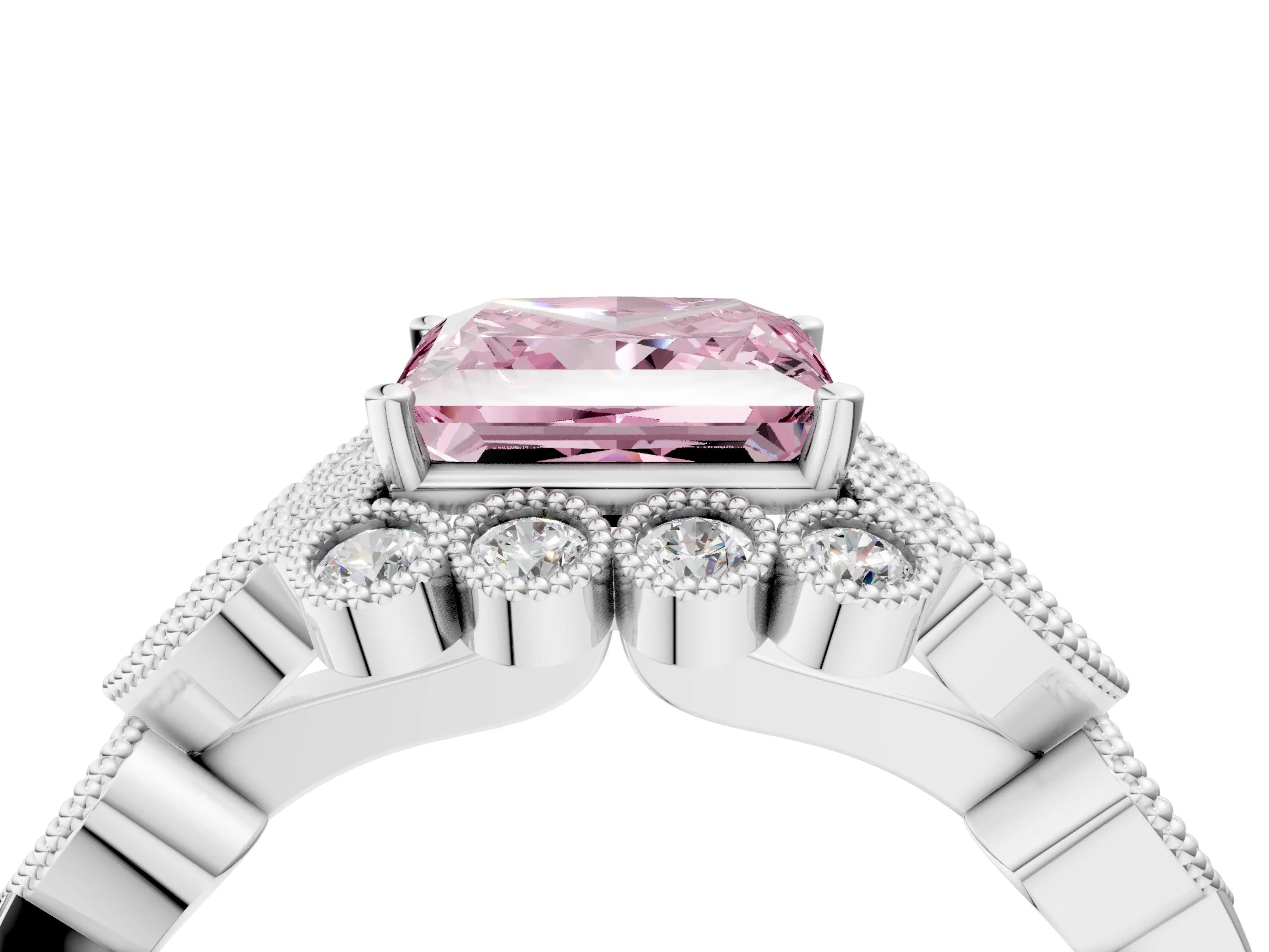 White gold Fancy Pink Princess Cut Brilliant Milgrain Pave Heart Band Solitaire Ring_28