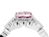 White gold Fancy Pink Princess Cut Brilliant Milgrain Pave Heart Band Solitaire Ring_28