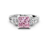 White gold Fancy Pink Princess Cut Brilliant Three-Stone Diamond Ring with Pavé Band and Four-Prong Setting_15