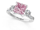 White gold Fancy Pink Princess Cut Brilliant Three-Stone Diamond Ring with Pavé Band and Four-Prong Setting_16