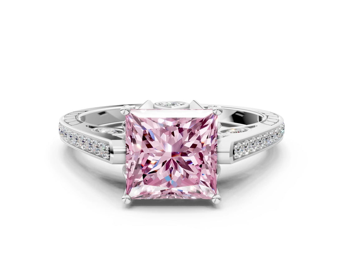 White gold Fancy Pink Princess  Cut Cathedral Pave Diamond Engagement Ring with Six-Prong Setting_32