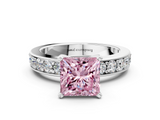White gold Fancy Pink Princess  Cut Channel Set Diamond Engagement Ring with Four-Prong Setting