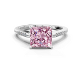 White gold Fancy Pink Princess  Cut Channel Set Solitaire Engagement Ring with Four-Prong Setting