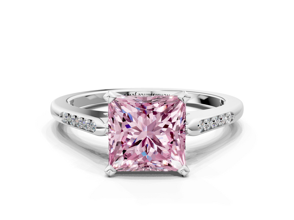 Platinum Princess Cut Channel Set Engagement Ring Setting for Fancy Pink Center