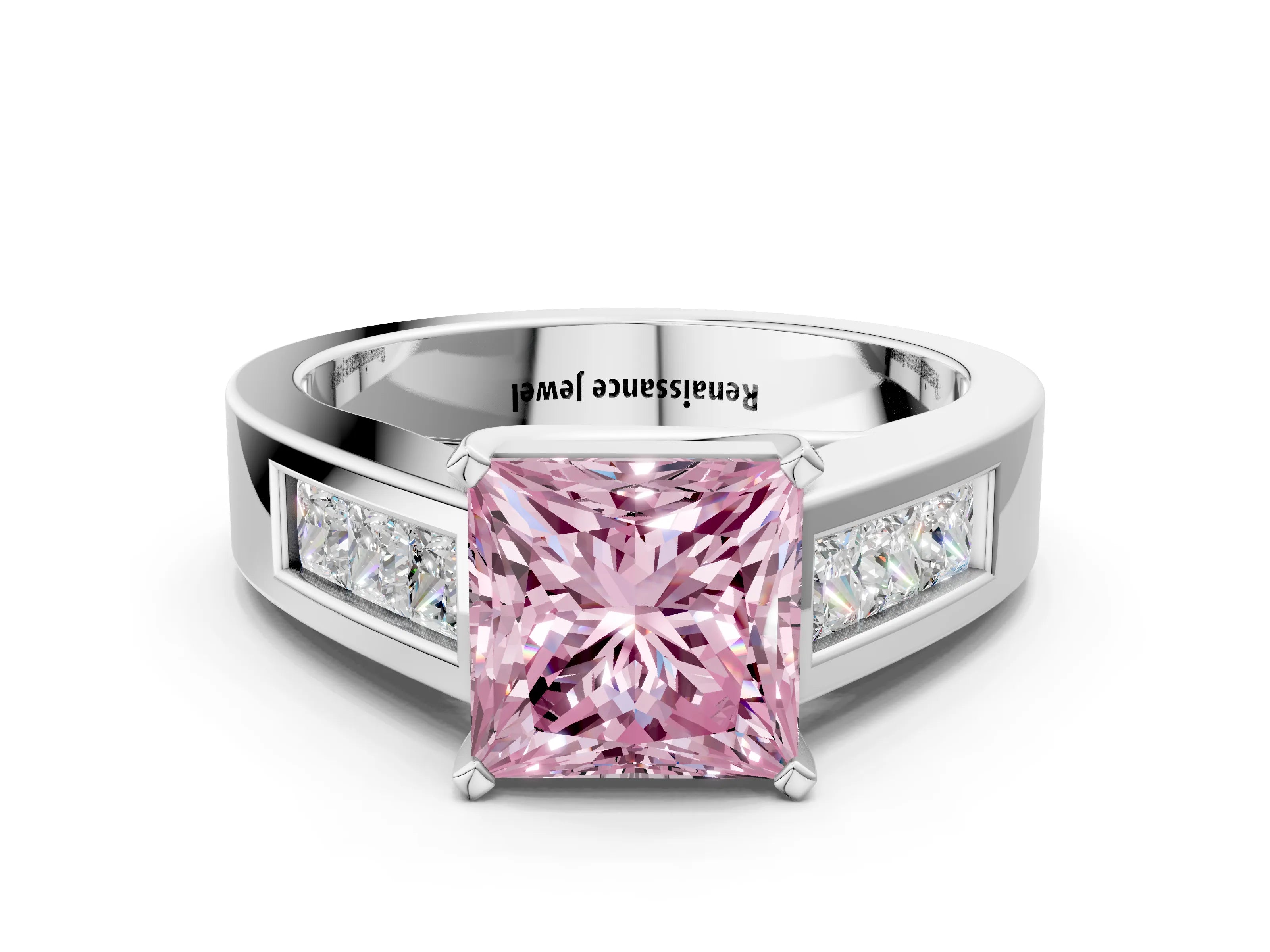White gold Fancy Pink Princess Cut Cut Channel Set Solitaire Ring with Four-Prong Setting_12