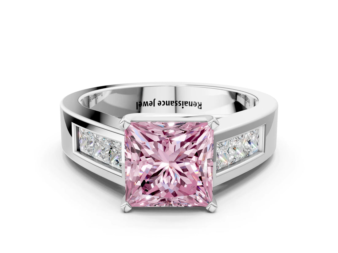 White gold Fancy Pink Princess Cut Cut Channel Set Solitaire Ring with Four-Prong Setting_12
