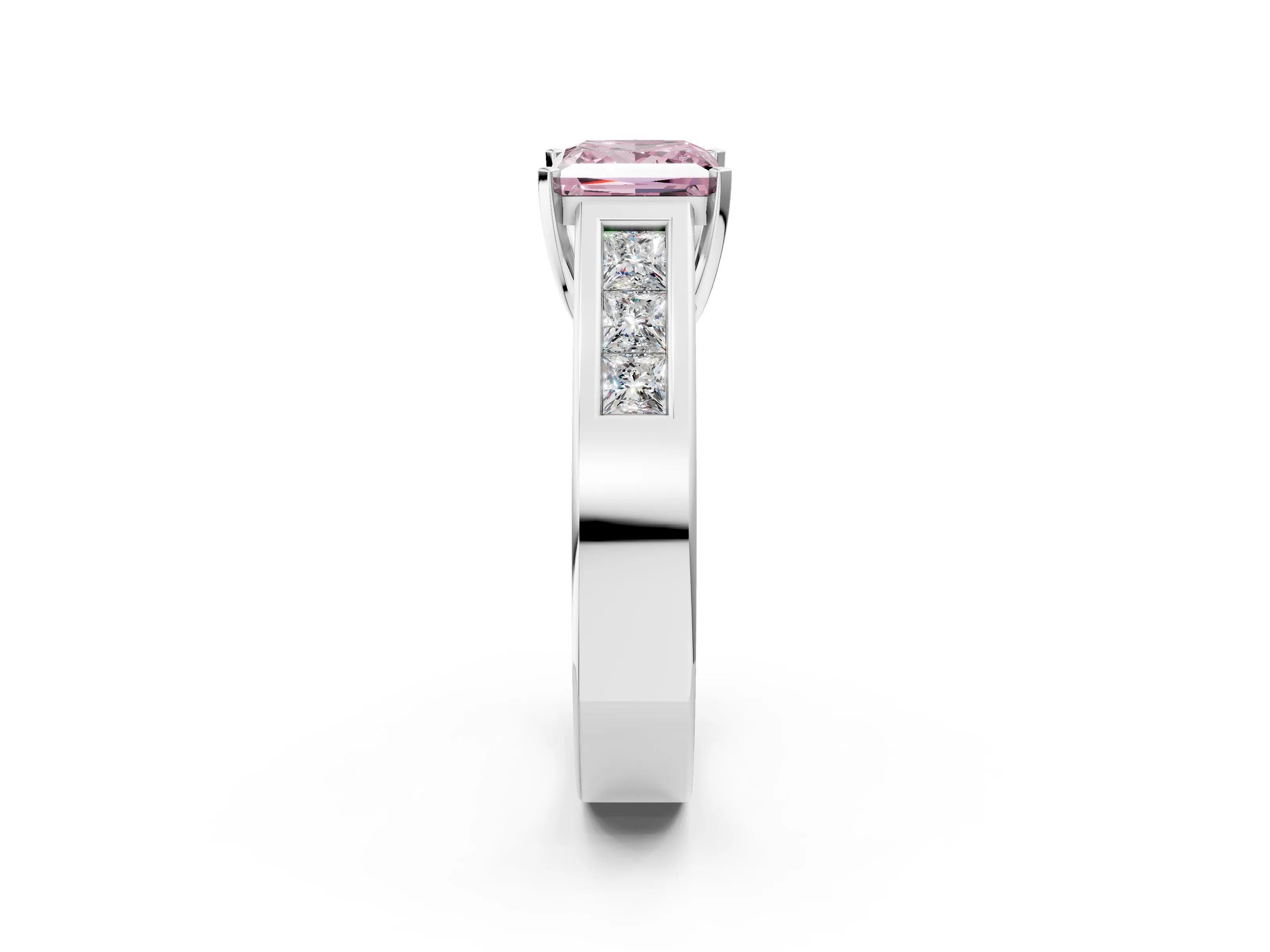 White gold Fancy Pink Princess Cut Cut Channel Set Solitaire Ring with Four-Prong Setting_14