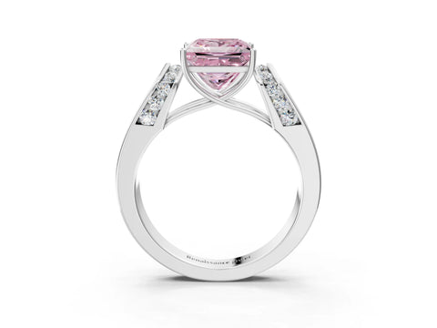White gold Fancy Pink Princess Cut Cut Diamond Channel Set Solitaire Ring with Four-Prong Setting_130