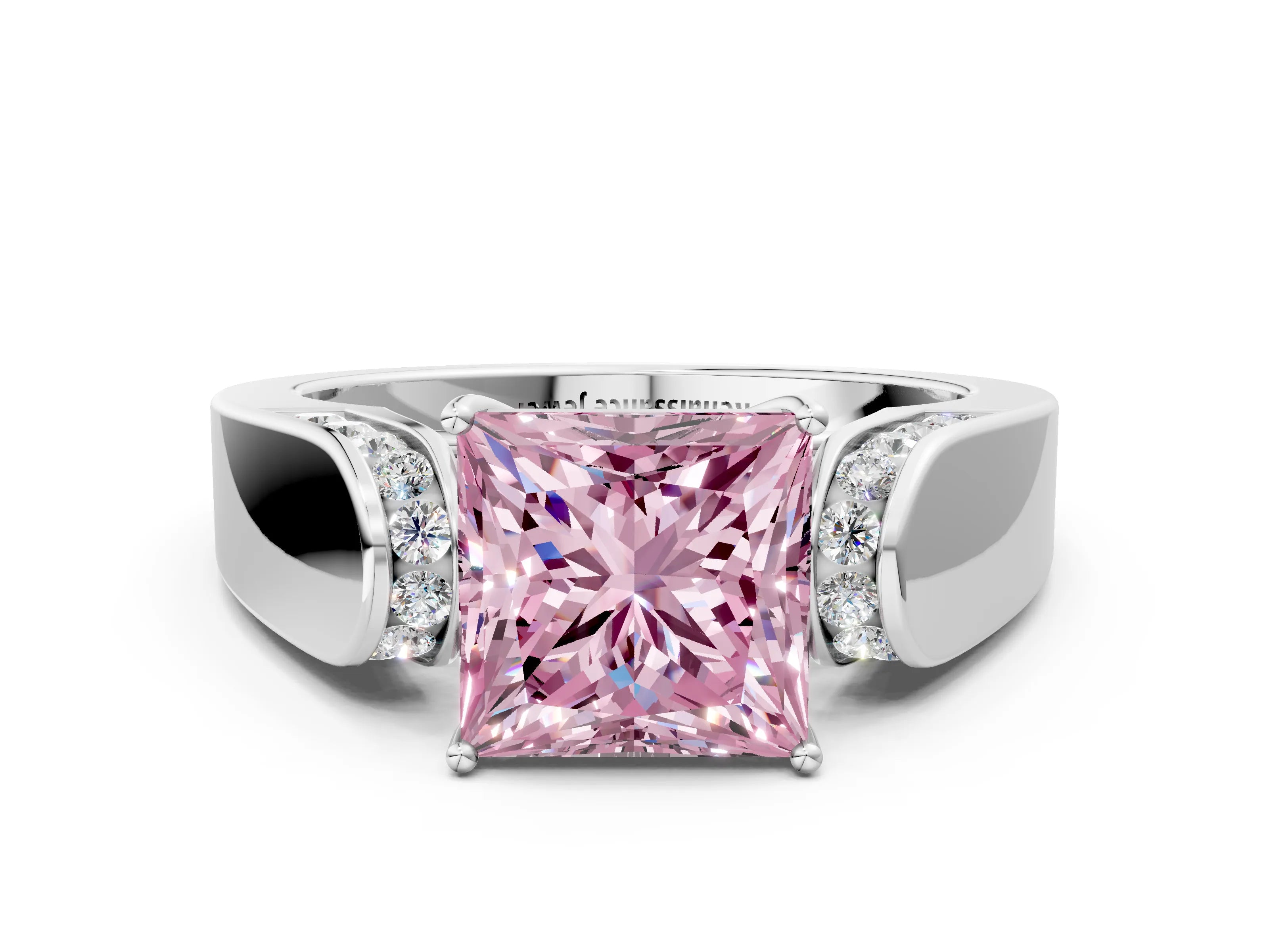 White gold Fancy Pink Princess Cut Cut Diamond Channel Set Solitaire Ring with Four-Prong Setting_132