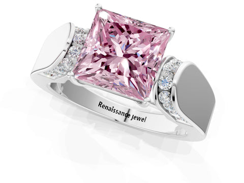 White gold Fancy Pink Princess Cut Cut Diamond Channel Set Solitaire Ring with Four-Prong Setting_25