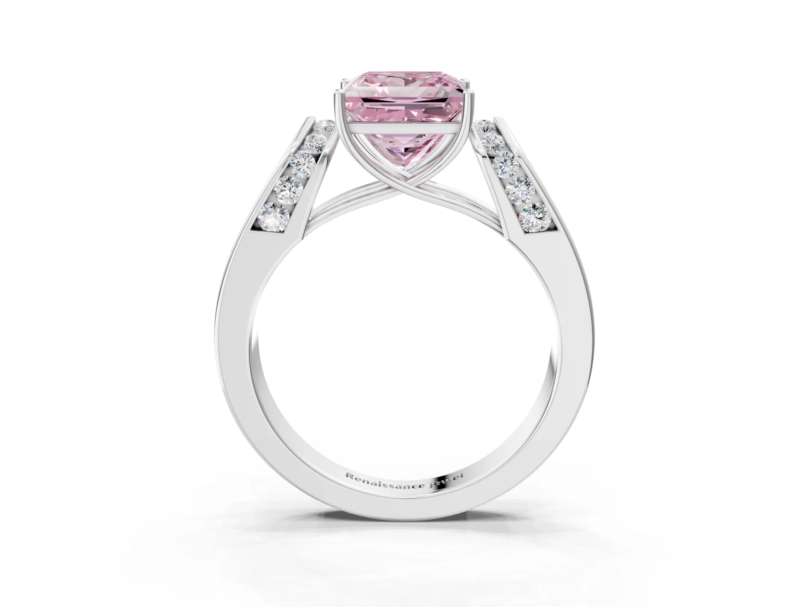White gold Fancy Pink Princess Cut Cut Diamond Channel Set Solitaire Ring with Four-Prong Setting_27