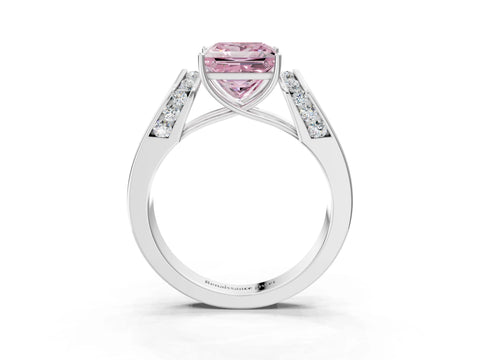 White gold Fancy Pink Princess Cut Cut Diamond Channel Set Solitaire Ring with Four-Prong Setting_3