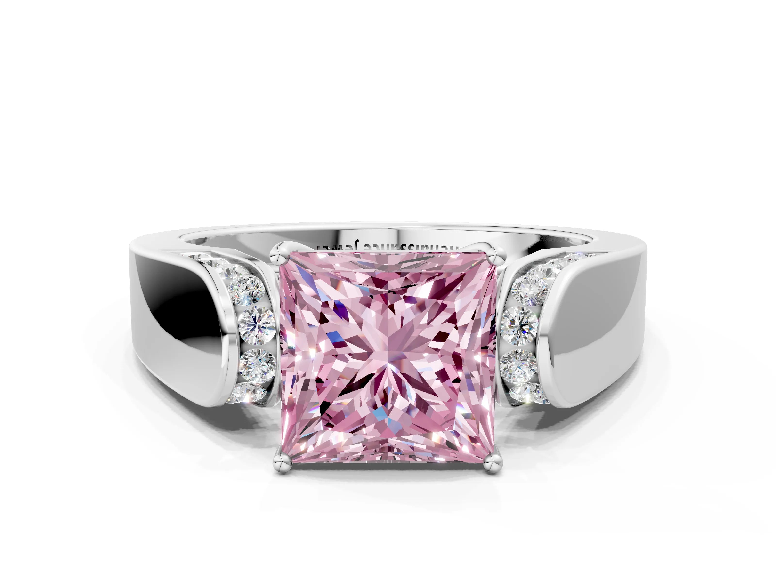White gold Fancy Pink Princess Cut Cut Diamond Channel Set Solitaire Ring with Four-Prong Setting_7