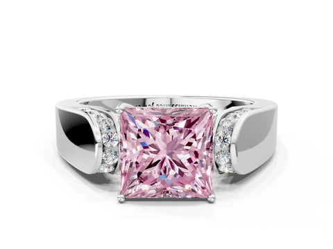 White gold Fancy Pink Princess Cut Cut Diamond Channel Set Solitaire Ring with Four-Prong Setting_7