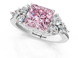 White gold Fancy Pink Princess Cut Cut Diamond Cluster Ring with Solitaire Band and Four-Prong Setting_1