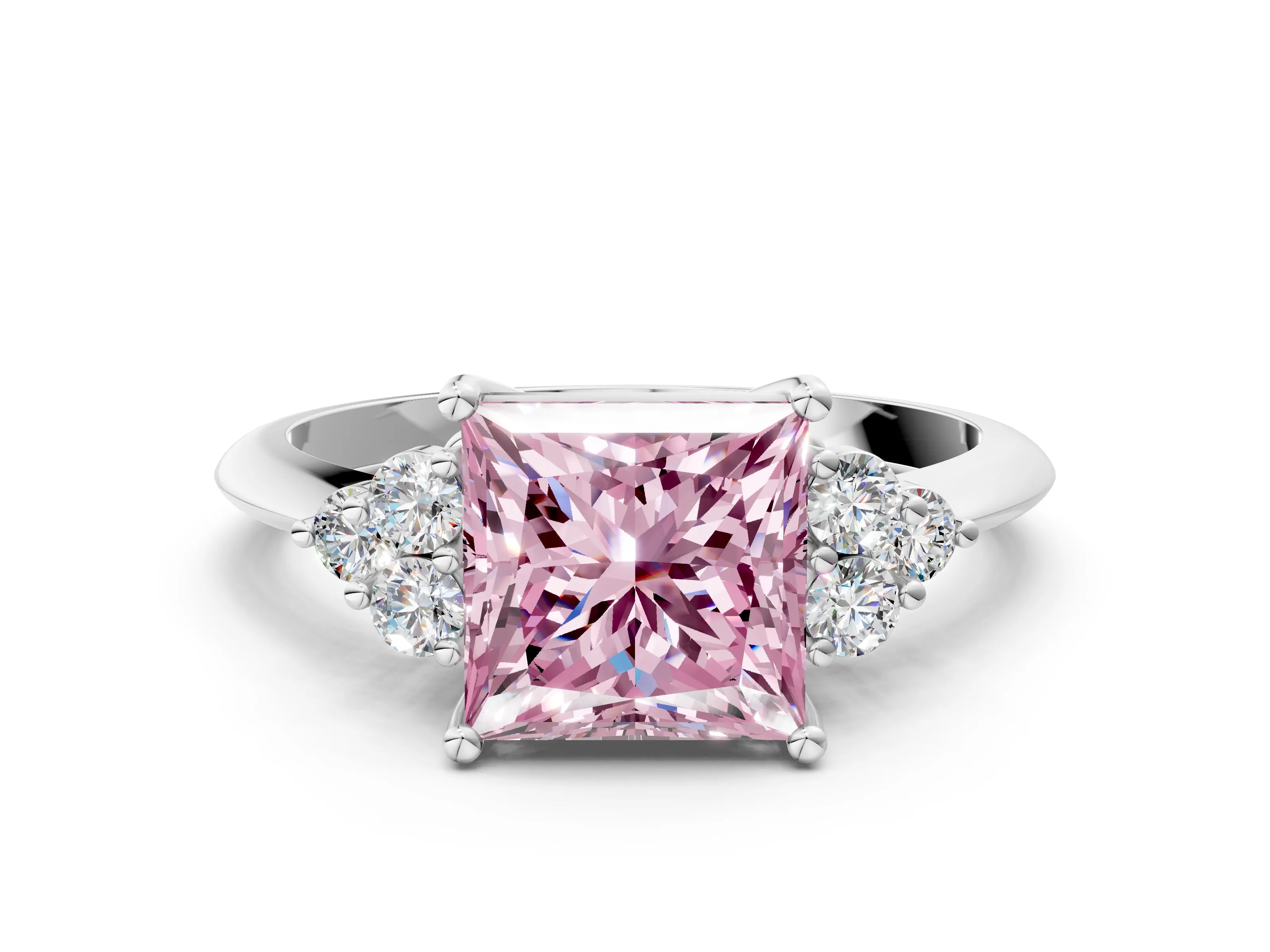 White gold Fancy Pink Princess Cut Cut Diamond Cluster Ring with Solitaire Band and Four-Prong Setting_12