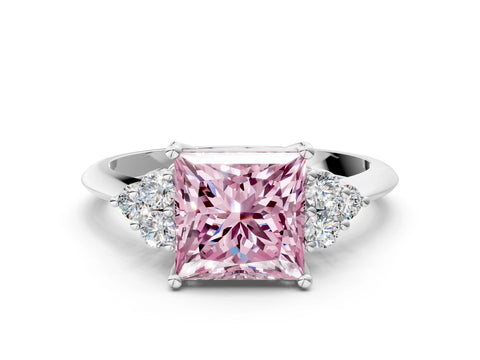 White gold Fancy Pink Princess Cut Cut Diamond Cluster Ring with Solitaire Band and Four-Prong Setting_12