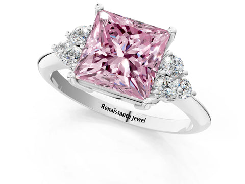 White gold Fancy Pink Princess Cut Cut Diamond Cluster Ring with Solitaire Band and Four-Prong Setting_13