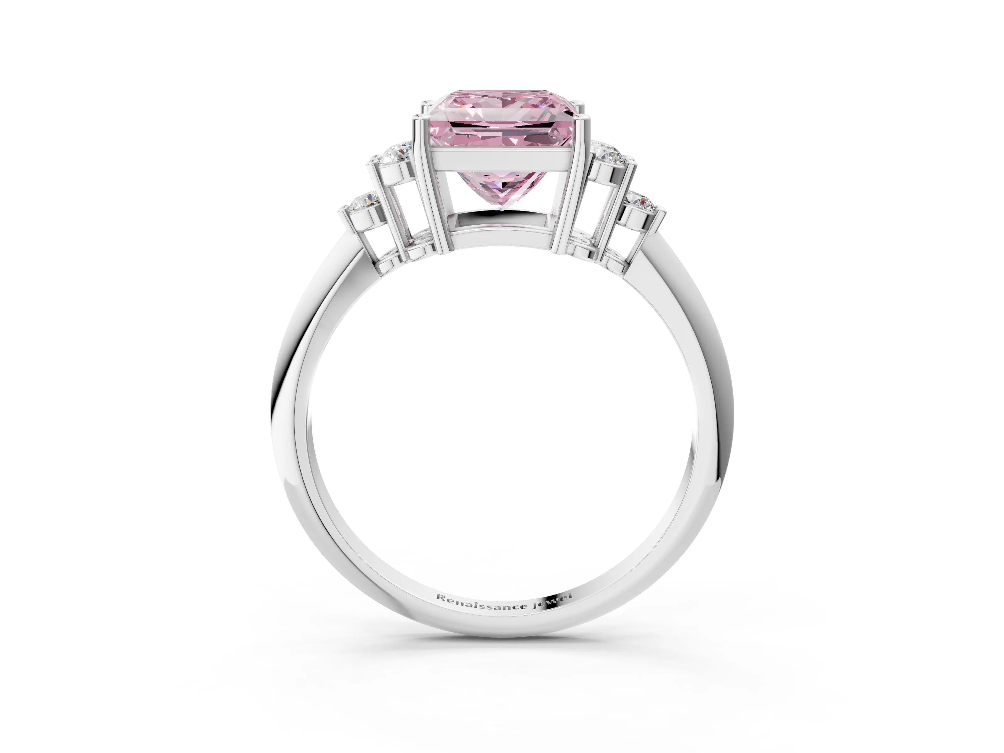 White gold Fancy Pink Princess Cut Cut Diamond Cluster Ring with Solitaire Band and Four-Prong Setting_15