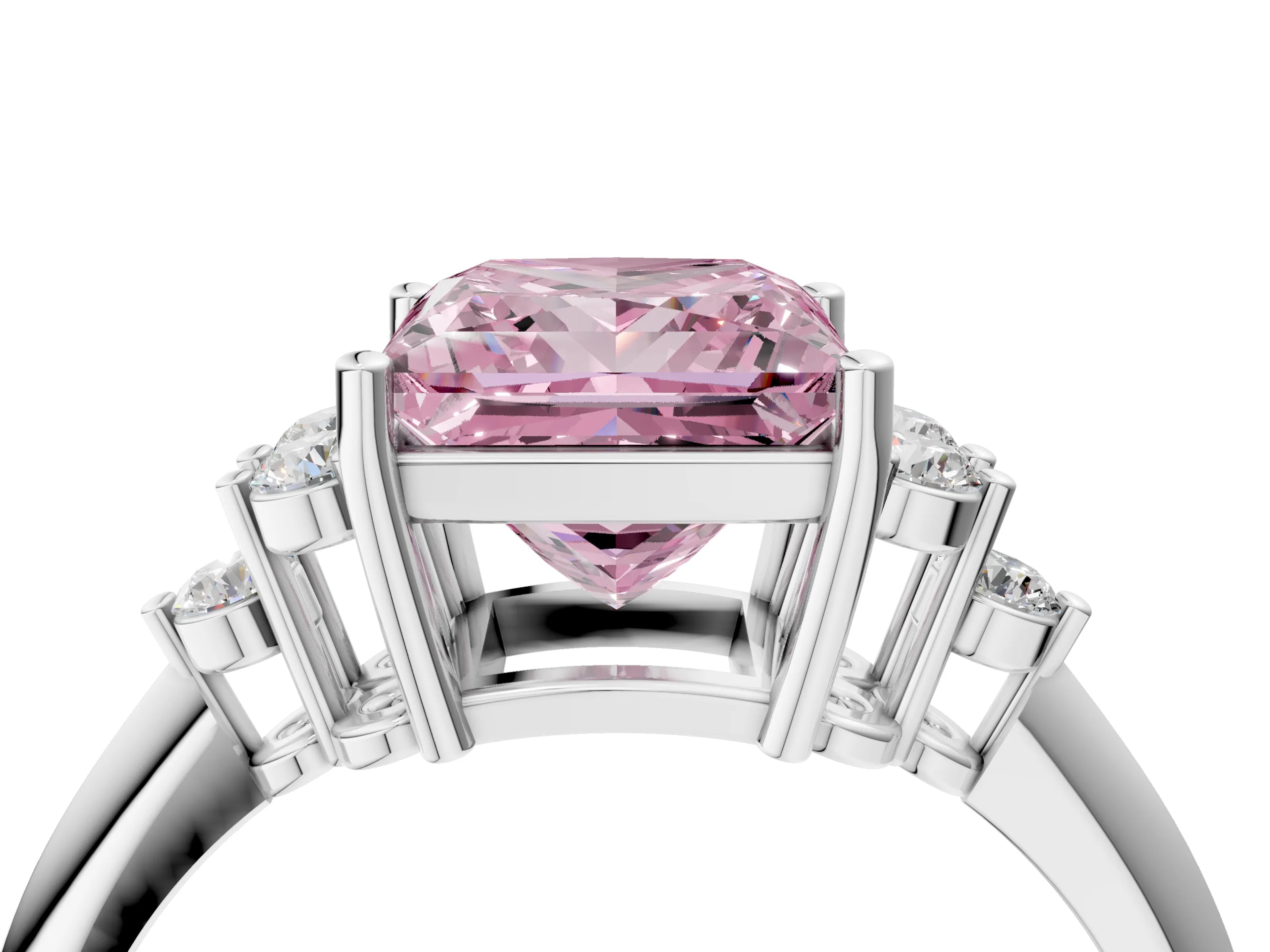White gold Fancy Pink Princess Cut Cut Diamond Cluster Ring with Solitaire Band and Four-Prong Setting_16