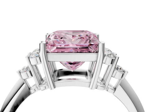 White gold Fancy Pink Princess Cut Cut Diamond Cluster Ring with Solitaire Band and Four-Prong Setting_16