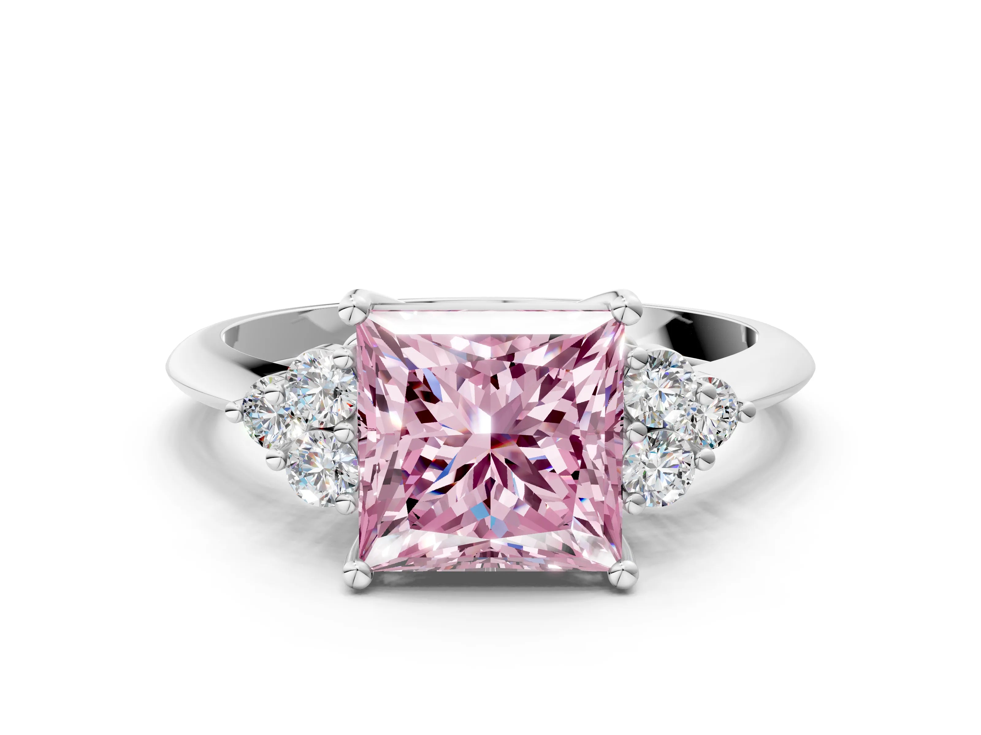 White gold Fancy Pink Princess Cut Cut Diamond Cluster Ring with Solitaire Band and Four-Prong Setting_19
