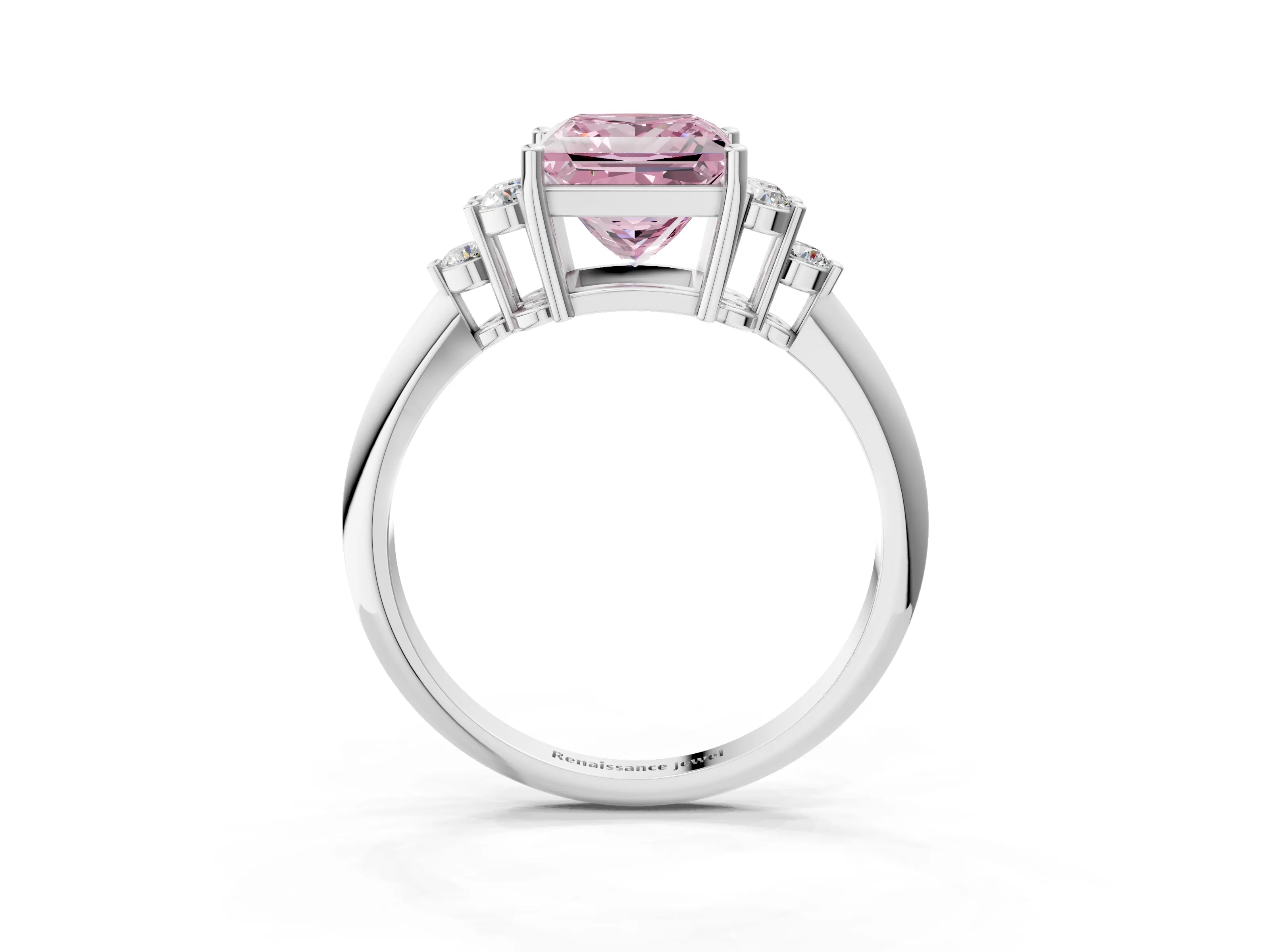 White gold Fancy Pink Princess Cut Cut Diamond Cluster Ring with Solitaire Band and Four-Prong Setting_22