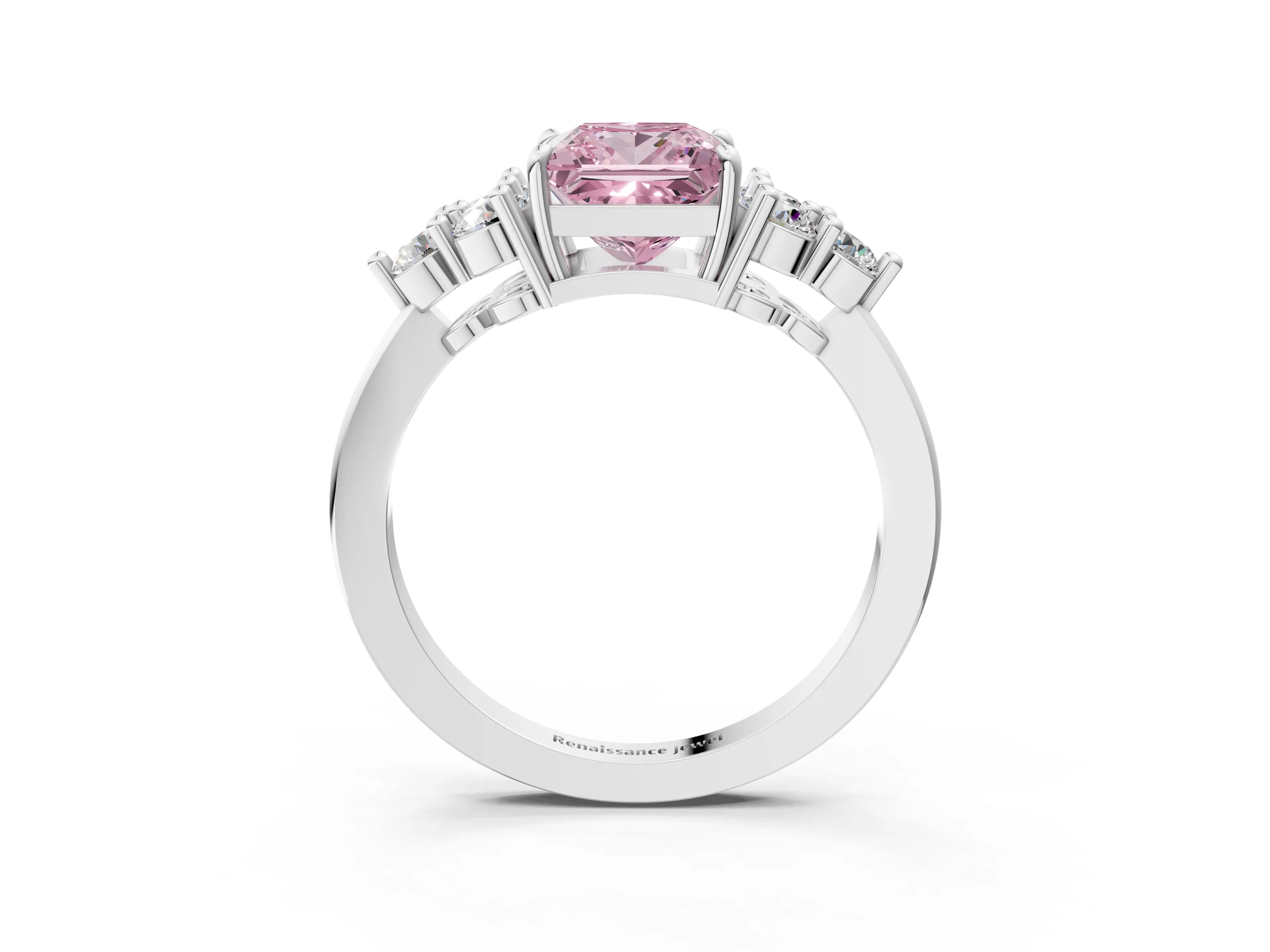 White gold Fancy Pink Princess Cut Cut Diamond Cluster Ring with Solitaire Band and Four-Prong Setting_3