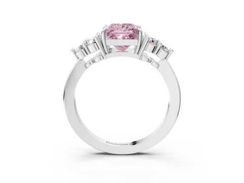White gold Fancy Pink Princess Cut Cut Diamond Cluster Ring with Solitaire Band and Four-Prong Setting_3