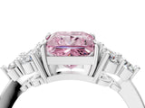 White gold Fancy Pink Princess Cut Cut Diamond Cluster Ring with Solitaire Band and Four-Prong Setting_4