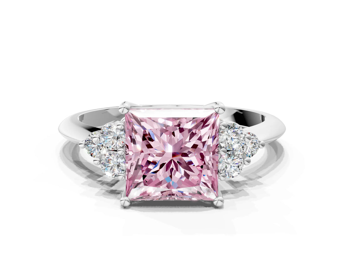 White gold Fancy Pink Princess Cut Cut Diamond Cluster Ring with Solitaire Band and Four-Prong Setting_42